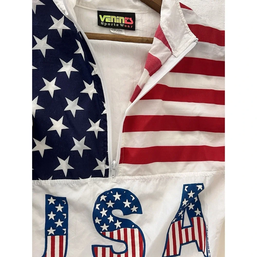 Vintage 90's USA Pullover Mens XL Flag Vinini's Sport Windbreaker Surf STYLE